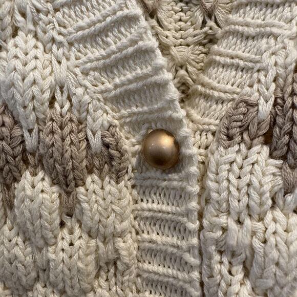 NWT Endless Blu Sweater Women Large Ivory Taupe Button Cardigan Chunky Knit - Picture 7 of 14